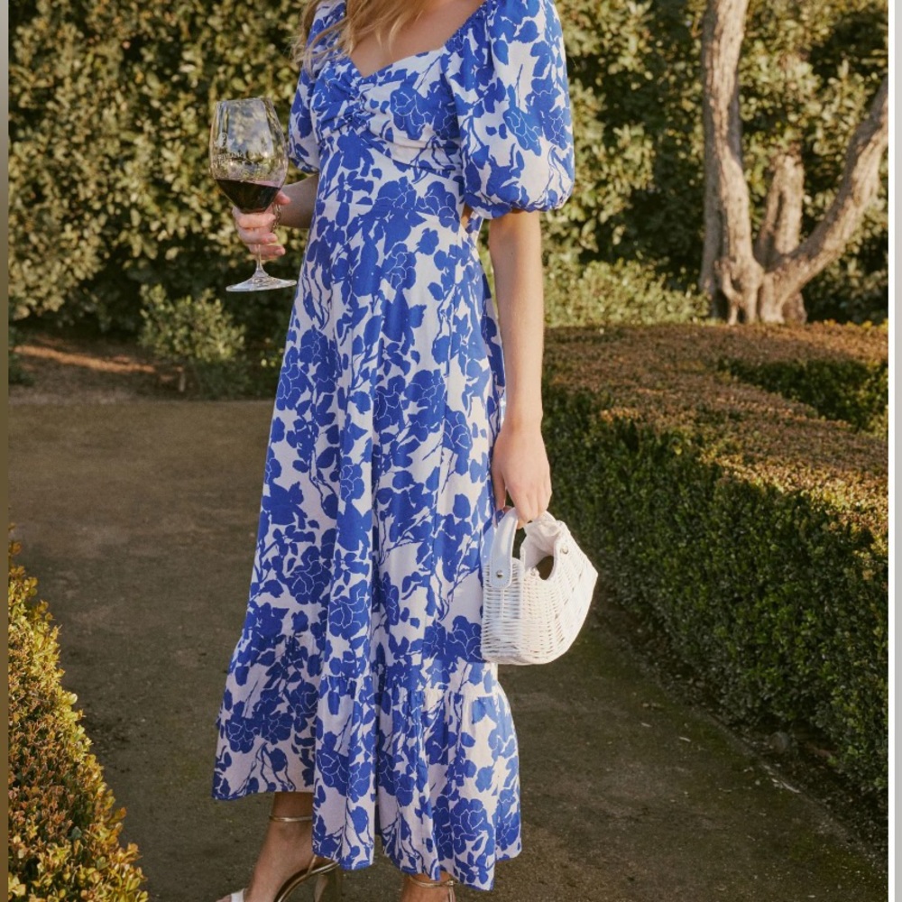 Tuckernuck HYACINTH HOUSE Blue Floral Seaport MIDI Dress size L